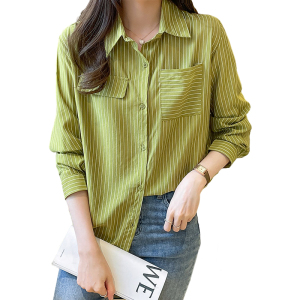 RM21152#新款韩版时尚设计感条纹宽松休闲长袖衬衫