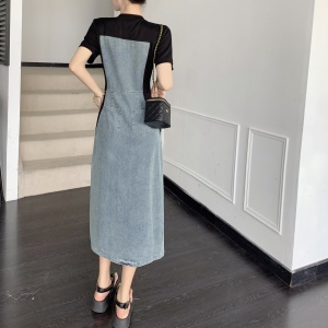 RM21070#牛仔裙自带瘦腰特效中长款拼接设计牛仔裙春秋套头