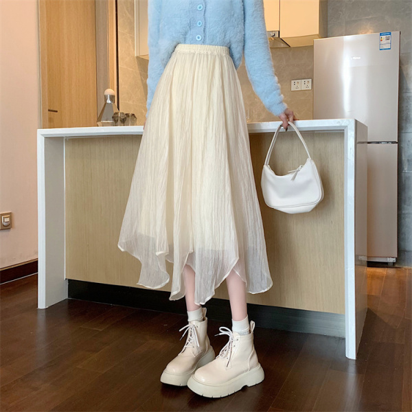 RM25375#韩版设计感不规则仙女半身裙高腰显瘦A字长裙