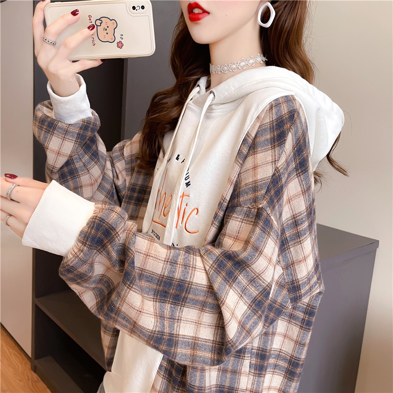 Real shot 2024 spring Korean style hooded letter printed loose mid-length plus size women's thin sweatshirt for women