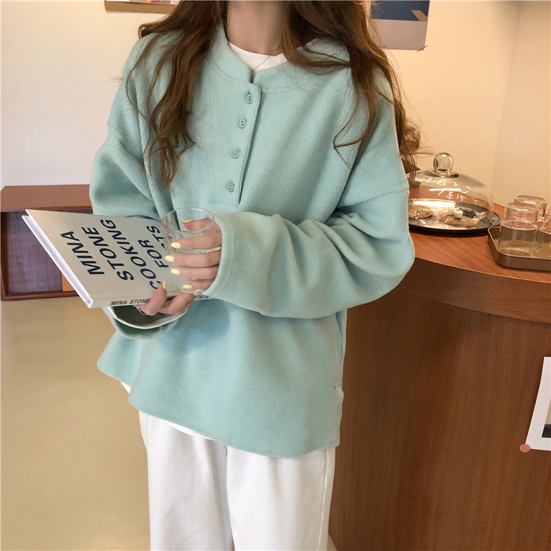 韩国东大门米尼布6535棉 秋冬季薄款卫衣女长袖纯色 后包条