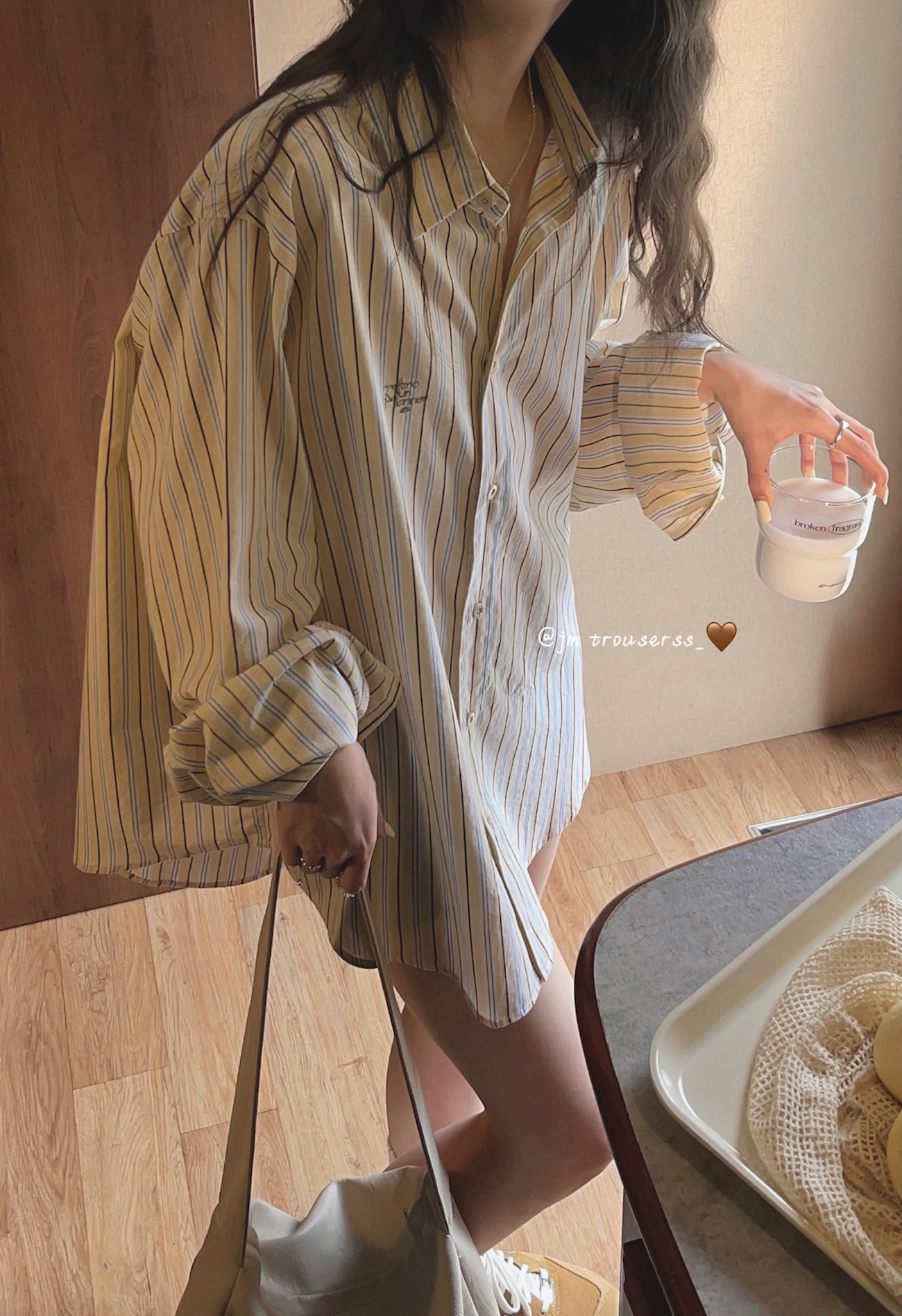 Korean retro striped long-sleeved shirt for women in spring and autumn, loose large size, mid-length, layered, slimming top