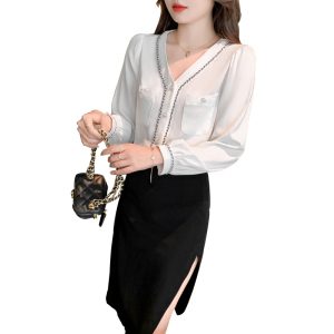 RM22052#新款气质雪纺衫韩版小香风显瘦长袖衬衫小众上衣女