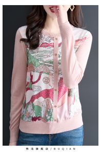 RM21442#新款小众设计上衣女长袖宽松圆领印花针织衫薄款外套开衫