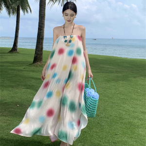RM24881#懒人舒适吊带连衣裙 度假风波点沙滩裙2023夏季小众设计宽松长裙