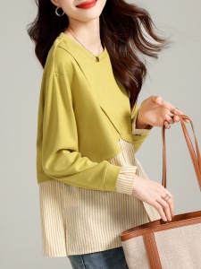 RM21609#日系条纹假两件卫衣女2023春季新款小众时尚气质长袖上衣