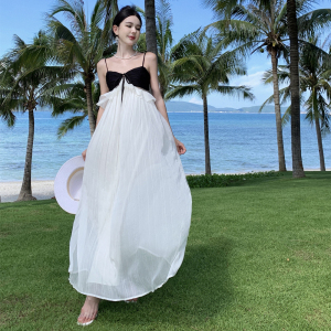RM24883#法式吊带连衣裙女夏季拼接挂脖显瘦性感度假气质长裙