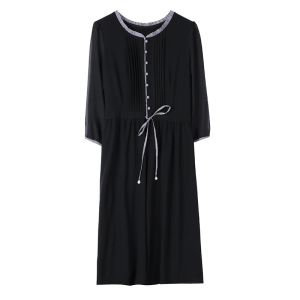 RM21801#法式减龄黑色连衣裙女2023年秋季新款遮肚显瘦垂坠感七分袖