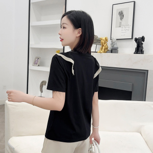 RM21351#气质女蕾丝V领设计感小众打底衫短袖T恤女简约2023年夏季新款