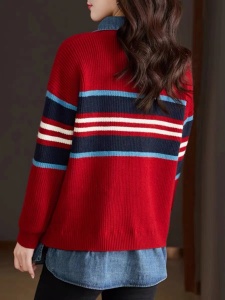 TR53374# 韩系红色针织衫女新款秋冬衬衫穿搭假两件上衣毛衣打底外套 服装批发女装批发服饰货源