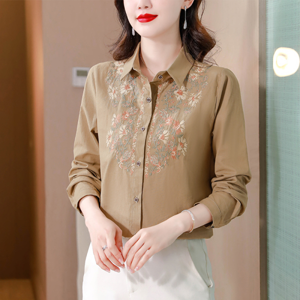 RM25500#新款纯亚麻复古刺绣衬衫女减龄宽松舒适感长袖衬衣
