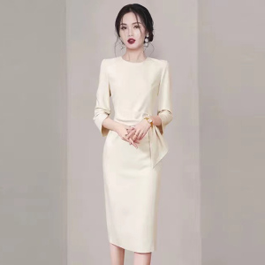 RM22315#新款女装法式高级感名媛中长裙女神范气质职业连衣裙