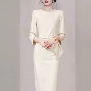 RM22315#新款女装法式高级感名媛中长裙女神范气质职业连衣裙