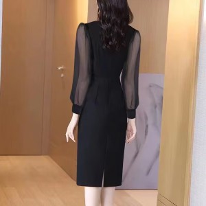 RM23736#简约淑女长袖通勤秋季黑色高端包臀裙气质裙子