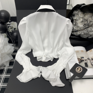 TR54050# 秋冬白色喇叭袖雪纺衬衫女法式领结设计显气质减龄上衣 服装批发女装批发服饰货源