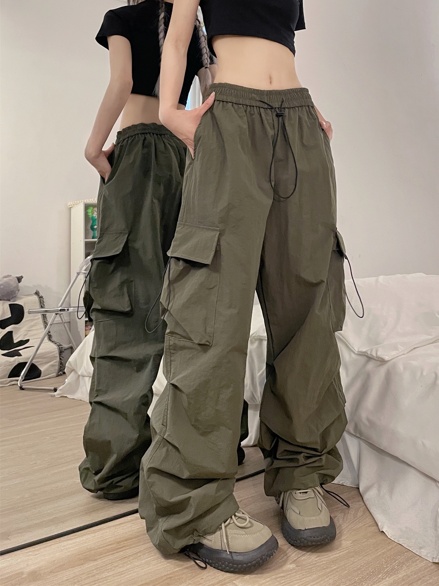 Cool girly American retro overalls women's street fashion brand hip-hop hip-hop street dance pants pleated leggings