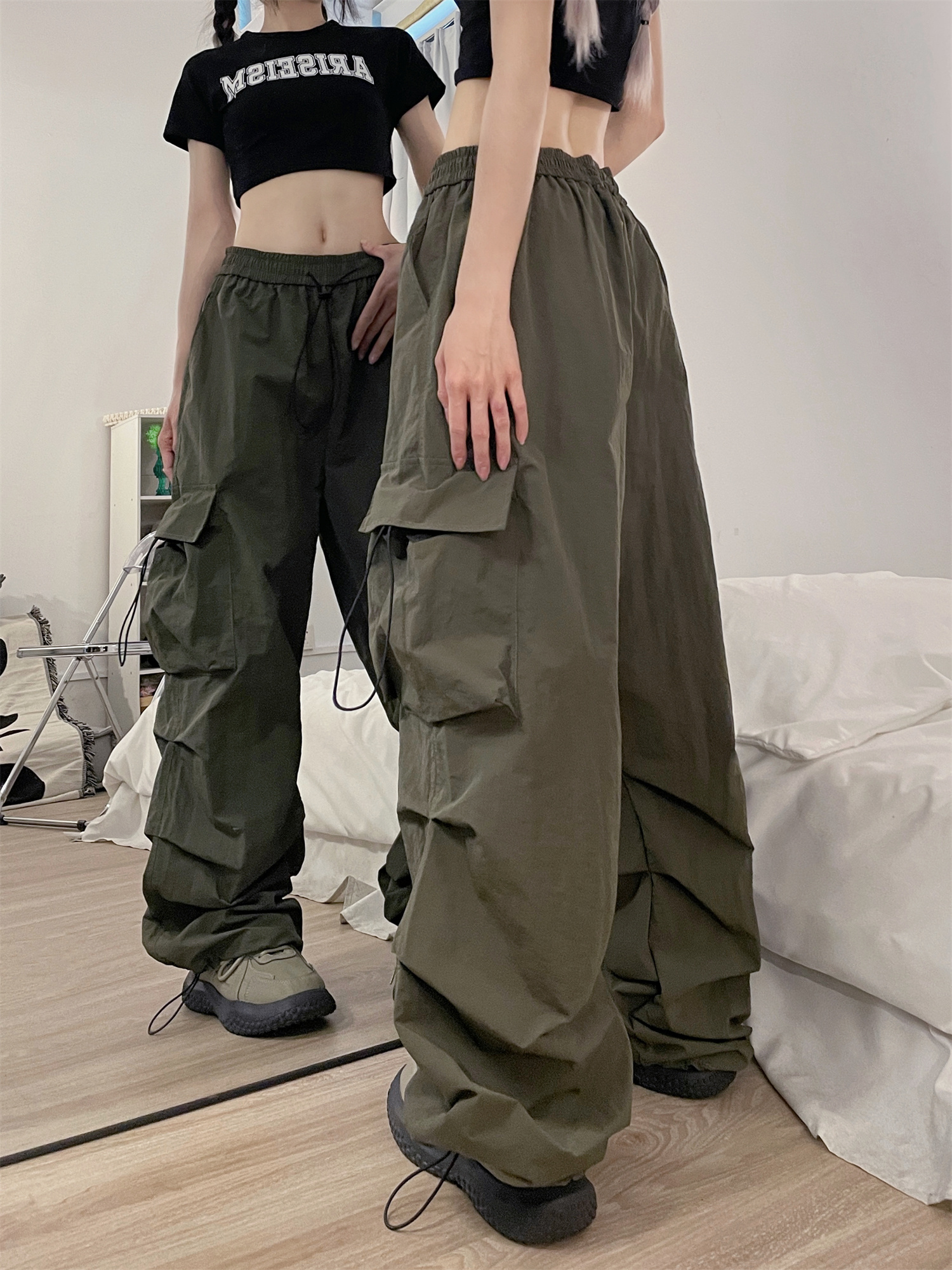 Cool girly American retro overalls women's street fashion brand hip-hop hip-hop street dance pants pleated leggings