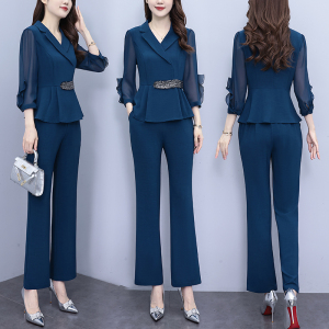 RM21378#时尚大码女装2023秋装新款洋气高端职业套装显瘦西装领减龄两件套