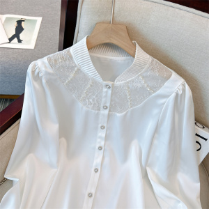 TR49504# 小香风气质白色法式百搭时尚蕾丝拼接长袖衬衣 服装批发女装批发