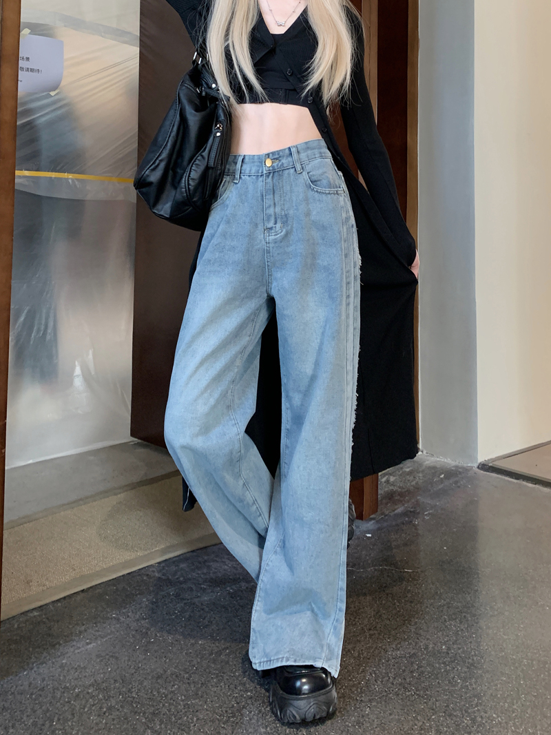 Real shot ~ Retro slit wide-leg pants in early spring, loose slimming and drapey trousers with raw edges and casual jeans