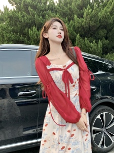 RM24048#大码微胖mm夏季法式遮肚显瘦新中式红色碎花裙连衣裙女