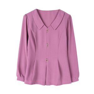 RM21614#娃娃领衬衫女秋季装新款妈妈漂亮减龄洋气质小衫收腰大码雪纺上衣