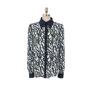 RM22546#新款气质韩版拼色翻领泡泡长袖几何图案时尚衬衫