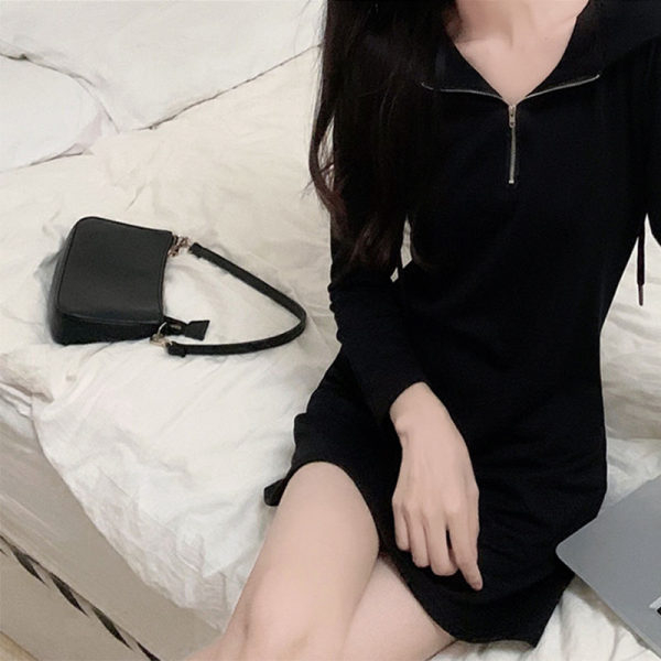 Fat mm hooded sweater dress women's autumn and winter new large size women's mid-length loose and thin bottoming dress