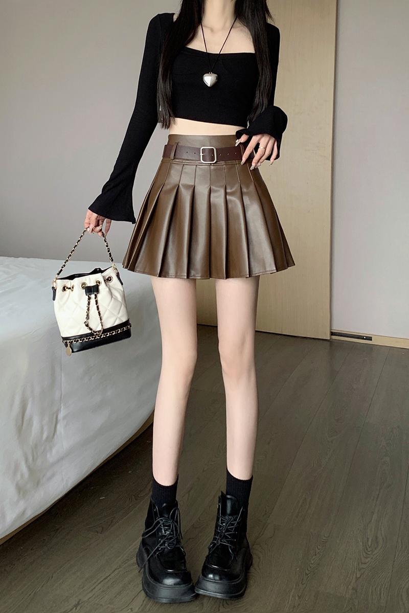 PU小皮裙半身裙秋裝女2025年新款百褶裙短裙高腰顯瘦A字裙傘裙潮