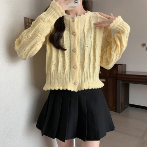 TR55340# ~甜美立体钩花毛衣开衫秋冬新款花瓣领修身显瘦上衣 服装批发女装批发服饰货源