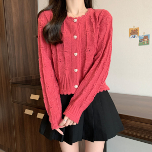 TR55340# ~甜美立体钩花毛衣开衫秋冬新款花瓣领修身显瘦上衣 服装批发女装批发服饰货源