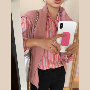 RM21504#粉色条纹衬衫外套女春秋2023新款女装气质韩系chic上衣高级感衬衣