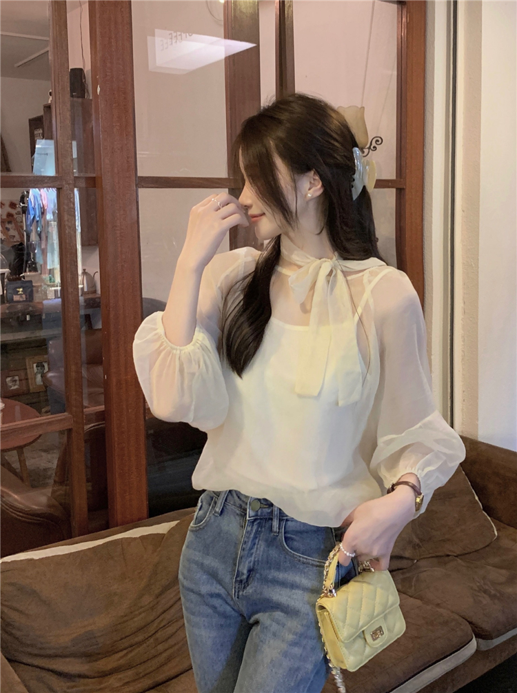 Real shot!  Women's design loose solid color shirt with camisole inside, Korean style gentle temperament suit