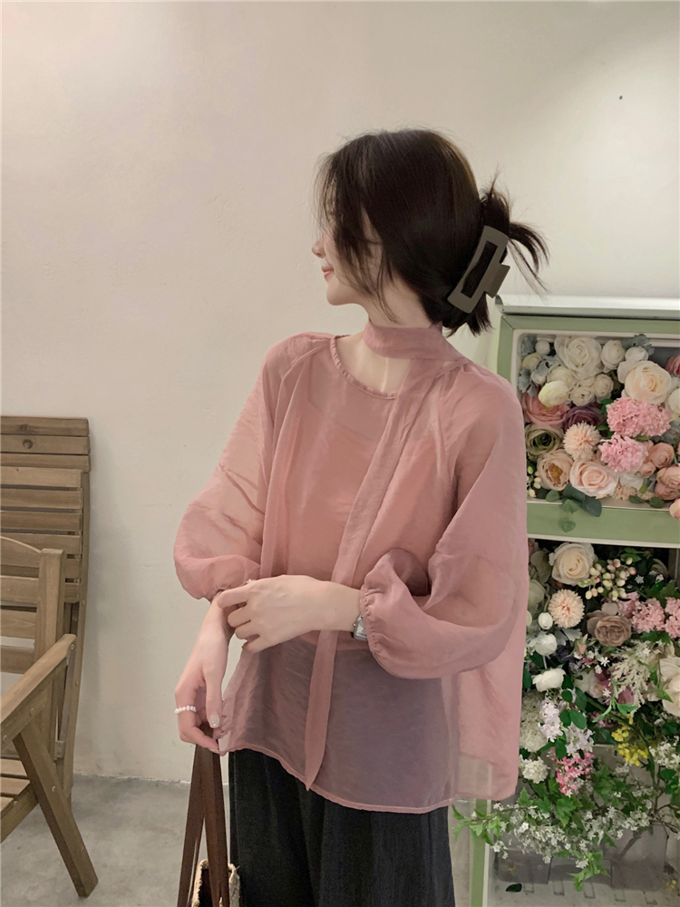 Real shot!  Women's design loose solid color shirt with camisole inside, Korean style gentle temperament suit