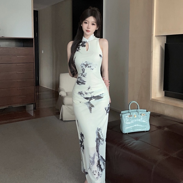 RM24802#新款新中式国风修身性感高开叉改良旗袍连衣裙