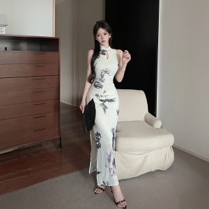RM24802#新款新中式国风修身性感高开叉改良旗袍连衣裙