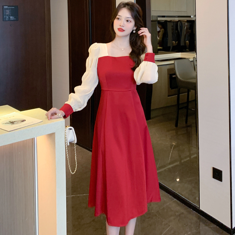 實拍酒紅色連衣裙子敬酒服新娘高級感回門服平時可穿婚禮訂婚禮服