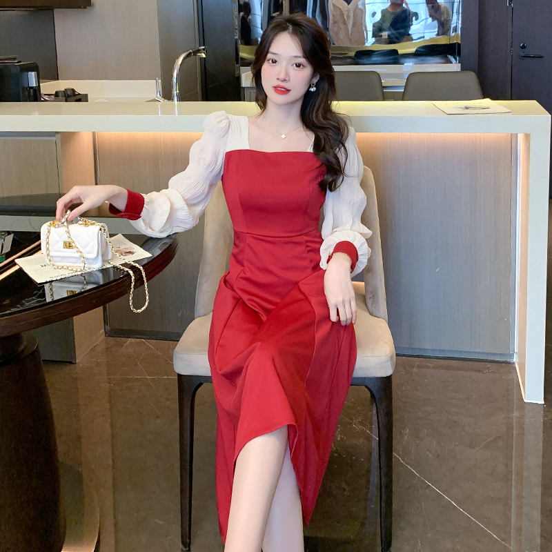 實拍酒紅色連衣裙子敬酒服新娘高級感回門服平時可穿婚禮訂婚禮服