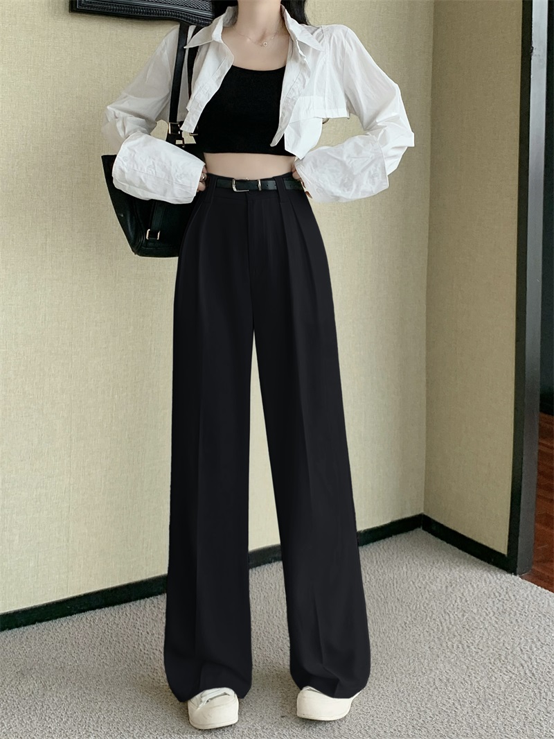 !  !  Suit trousers, loose, flesh-covering, wide-leg trousers for women, slim casual straight-leg floor-length trousers with belt