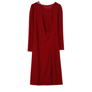 RM22889#气质长袖连衣裙2023秋季新款高级感修身显瘦遮肚子开叉中长裙