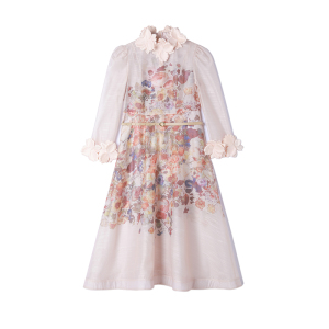 RM23804#度假风小众感设计风长袖高级印花连衣裙长裙
