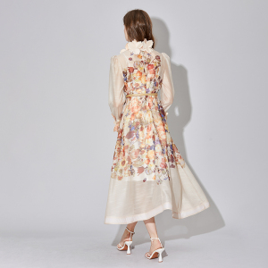 RM23804#度假风小众感设计风长袖高级印花连衣裙长裙