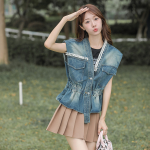 TR48634# 牛仔外套女秋新品韩版宽松bf时尚百搭怀旧钉珠收腰上衣 服装批发女装批发服饰货源