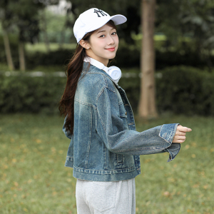 RM24307#牛仔外套女春秋季新款韩版潮流复古设计感休闲短款上衣