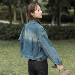 RM24308#牛仔短外套女秋季韩范设计感纯色百搭显瘦长袖夹克上衣
