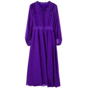 RM21675#新款大码雪纺连衣裙荷叶领长袖修身大摆长裙