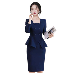 RM22327#OL职业方领套装女2023早秋新款遮肚子显瘦高级感通勤工作服两件套