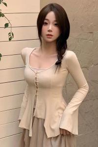 RM21718#宫廷风复古开衫上衣女秋季新中式不规则轻熟高腰小衫