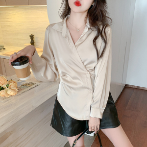 RM21719#不规则衬衫女设计感小众春装新款POLO领衬衣长袖上衣雪纺衫