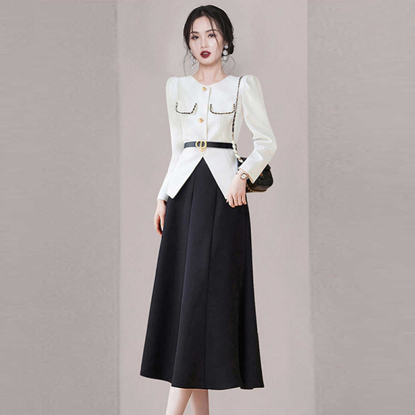 RM22337#白色小香风西装外套女春秋2023新款高级感小个子西服套装裙...